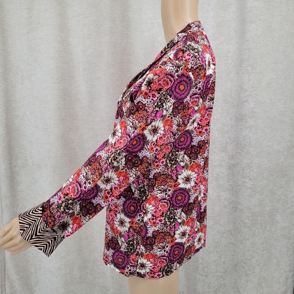 Vera Bradley Rosewood Floral Button Down Cotton Flip Cuff Contrast Top Blouse - Picture 5 of 11